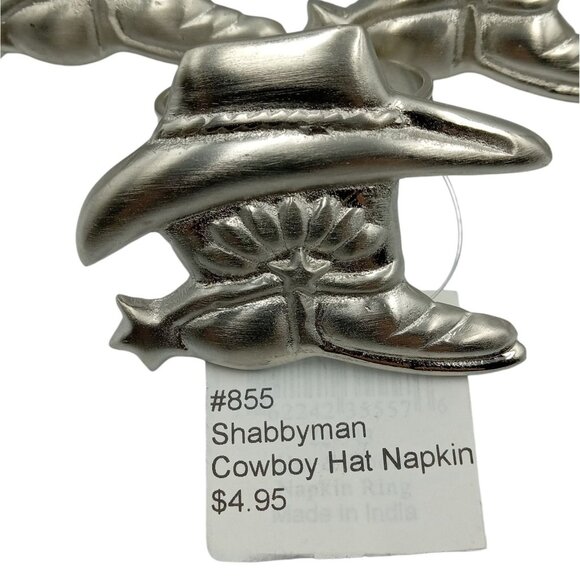 Cowboy Hat & Boots Napkin Rings Silver Tone Metal Western Table Decor Set Of 6 - Picture 3 of 8
